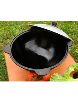 Узбекский чугунный казан 8 литров (алюминиевая крышка, плоское дно)