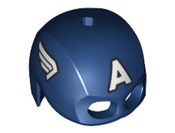 Minifigure, Headgear Helmet Mask, Hole on Top with White Letter A and Wings on Sides Pattern Captain America, Dark Blue (bb0889pb01 / 6259732 / 6315642)