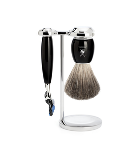 Бритвенный набор Muehle Vivo, черная смола, натуральный барсучий ворс, бритва Fusion