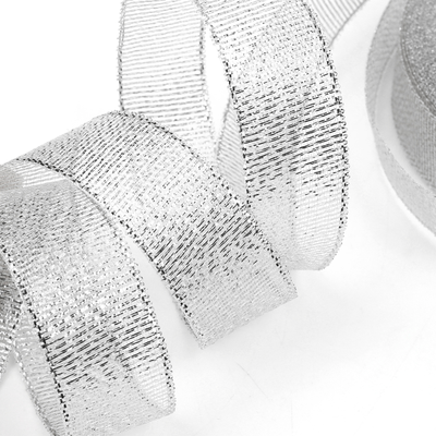 Лента метал. с люрексом/парча 25мм (серебро), 22,8м