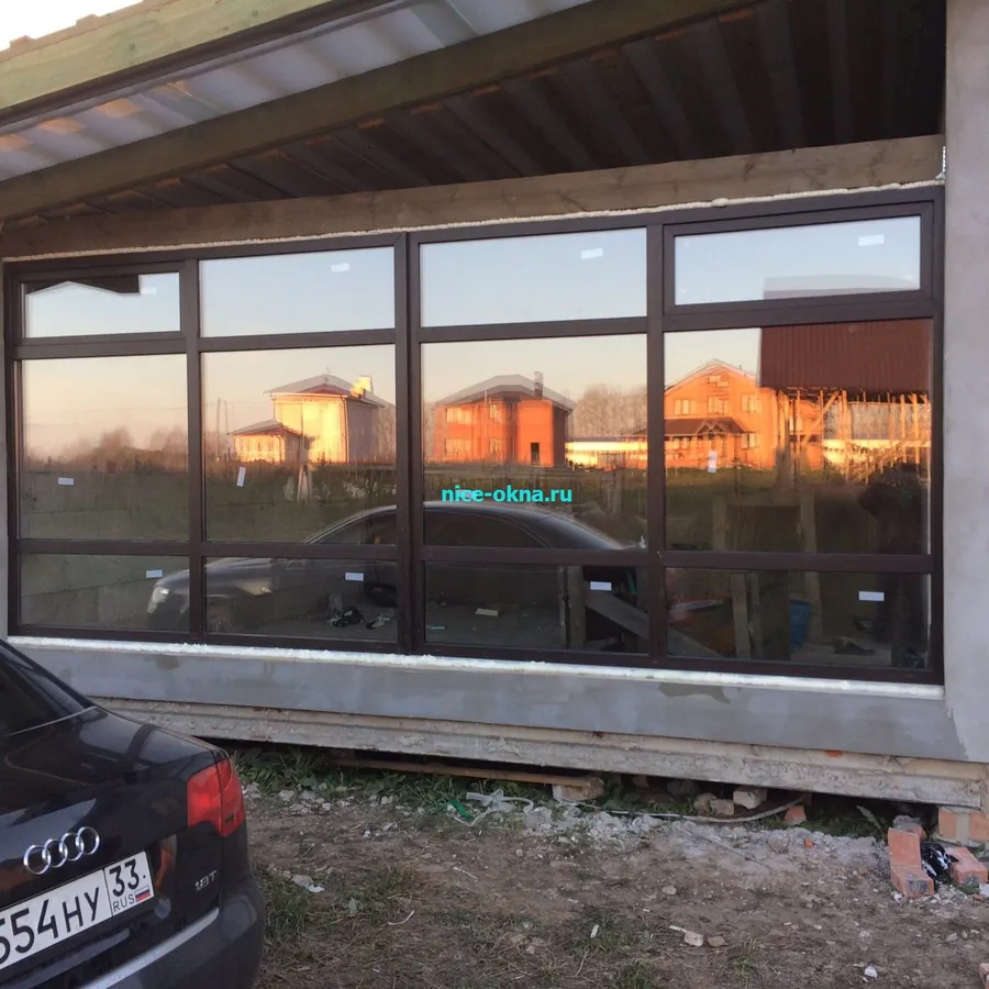 витраж из профиля ПВХ Века с наружной ламинацией, установили в в помещение для бани