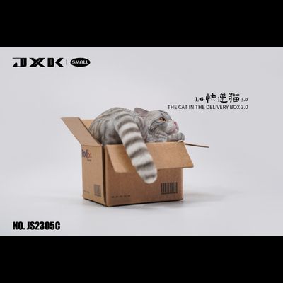 Котик в коробке (серый) - Коллекционная ФИГУРКА 1/6 scale The Cat In The Delivery Box 3.0 (JS2305C) - JXK