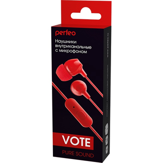 Perfeo наушники внутриканальные c микрофоном «VOTE» красные (PF_A4620)
