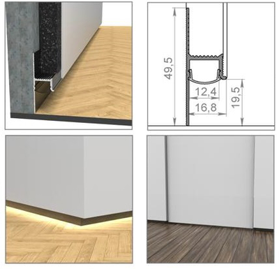 Алюминиевый профиль 4L-1750-TB ANOD Теневой Black | Черный ANOD