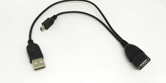 Переходник USB гнездо - mini USB штекер + USB штекер