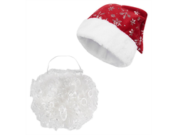 103-5 Колпак Новогодний красный с бородой, плюш