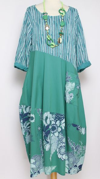 ПЛАТЬЕ БОХО "ПОЛОСАТЫЙ ВЕРХ"морская волна