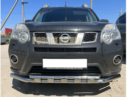 Защита переднего бампера двойная с перемычками d60/42 для  Nissan X-trail 2010-2015 (Т31) Второе поколение (в т.ч. Рестайлинг 2010г.)