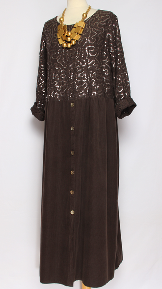 Платье Бохо вельветовое "Кружево пайетки" шоколад до р.54