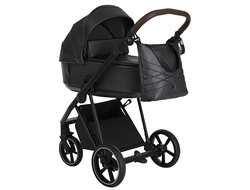Коляска 2в1 Roan Sol кожа Black Pearl/Black (руч.Тем.коричневый)