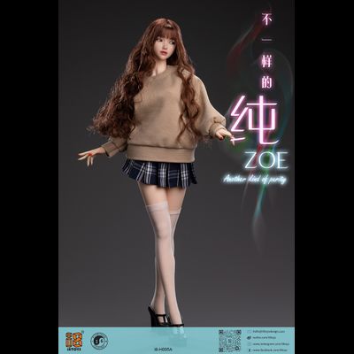 Женская голова (скульпт) с длинными каштановыми волосами и подвижными глазами - 1/6 scale Out of School series Zoe Head Sculpt (I8-H005A) - I8Toys