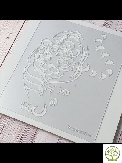 Трафарет 20х16 см с зеркальным декором "Тигр"/золото