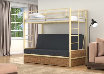 Двухъярусная кровать-диван Дакар 1 Слоновая кость (вставки дуб крафт табак) фото 6