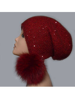 Красная итальянская женская шапка ушанка Vizio с помпонами фото шапок ушанок Италии для женщин