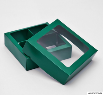 Коробка для конфет 4 шт 12,5 x 12,5 x 3,5 см Изумрудный