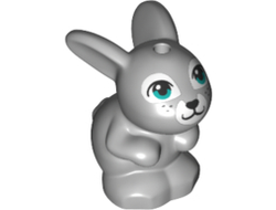 Bunny / Rabbit, Friends, Sitting with Dark Turquoise Eyes, Black Nose and Mouth, and White Muzzle Pattern, Light Bluish Gray (34050pb02 / 6331493)