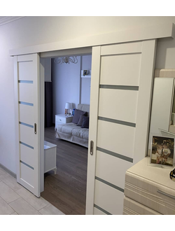 СДВИЖНЫЕ ДВЕРИ (КУПЕ)/ VFD/ВФД/ ATUMх7/АТУМх7/ SNOW (БЕЛЫЙ)/ СТЕКЛО СВЕТЛОЕ САТИНАТ