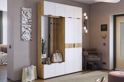 Композиция Прихожей БЕРИ Дуб Крафт золотой/Белое дерево