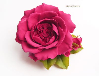 Заколка/брошь/ободок "Темно-красная роза с бутонами".