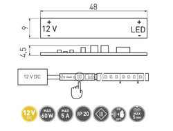 Микровыключатель для профилей, max 60W, max 5A, IP20 AE-WLPR-60  GTV  РАСПРОДАЖА