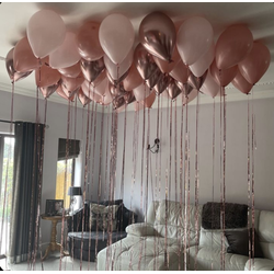 Шары под потолок с дождиком,  розовое золото (55 шт)