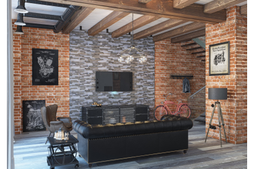 Стеновая панель из массива дуба "Колотые из массива дуба с прямыми участками" (артикул 1018-ST) в интерьере гостиной