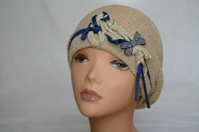 Бежевый летний женский берет из льна Vizio Италия 2216 фото