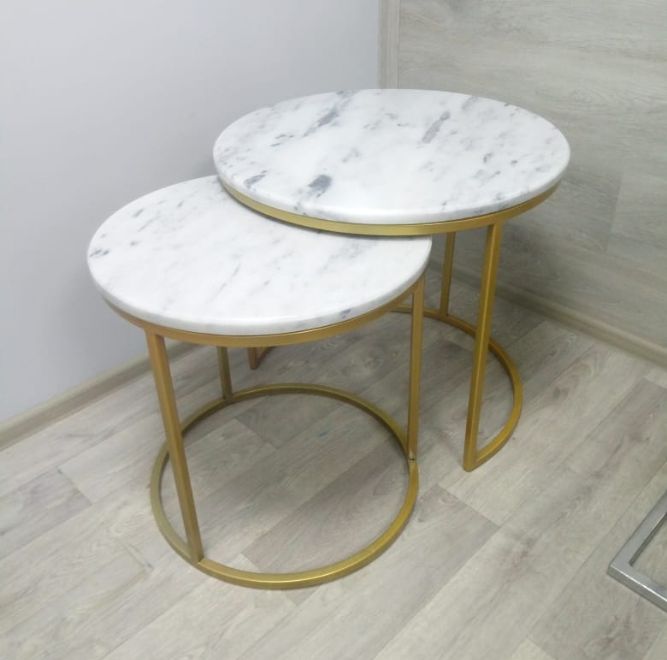 комплект журнальных столиков из мрамора Bianco Carrara
