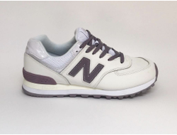 New Balance 574 Белые с сиреневым (кожа)