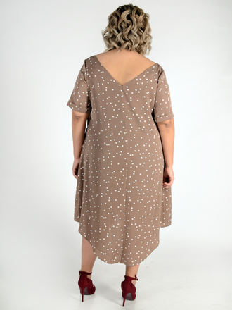 Платье с вырезом по спинке Б 470-2 мокко/ горох. Размер: 58-60-62 - последний экземпляр.