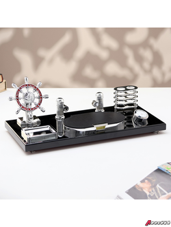 Набор настольный канцелярский Премьер 6в1 с визитницей и часами, черное дерево. 5531364