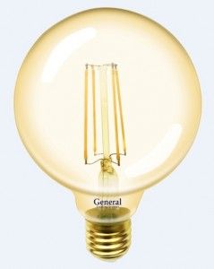 Лампа светодиодная General LOFT шар G95S E27 8W 2700K 2K 95x136 филамент (нитевидная) золотая 655307