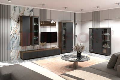 Композиция гостиной ГРЕЙС корпус Гикори Джексон Темный/фасад Антрацит Матовый