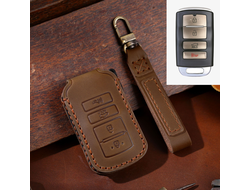 Коричневый кожаный чехол для ключа Kia Mohave, Quoris, Sorento Prime 3 rest (4 кнопки)