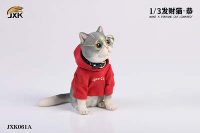 Котик в свитере и очках (серый) - Коллекционная ФИГУРКА 1/3 scale American Shorthair A (JXK061A) - JXK