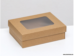 Коробка складная крышка-дно с окном Крафт 16,5 х 12,5 х 5,2 см