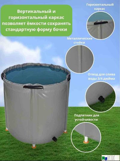Складная емкость для воды EKUD на 2500 литров (h=100см) с крышкой