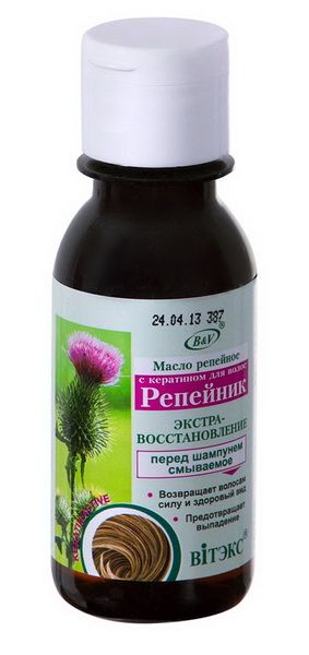 МАСЛО РЕПЕЙНОЕ с кератином для волос ЭКСТРА-ВОССТАНОВЛЕНИЕ "Репейник", 100мл