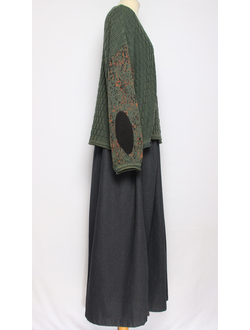 Джемпер ХЛОПОК СОТЫ "ЦВЕТНОЙ РУКАВ" трава до р.52