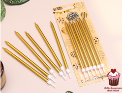 Свечи в торт Золотой металлик, высокие, 6 шт.