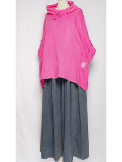 БЛУЗА ЛЁН КИМОНО "ХОМУТ КУЛИСКА"  фуксия до р.56