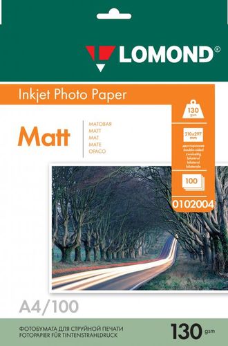 Двусторонняя Матовая/Матовая фотобумага Lomond для струйной печати, A4, 130 г/м2, 100 листов.
