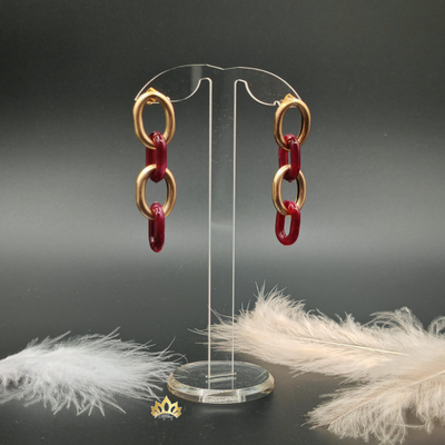Серьги - цепочки из золотых и бордовых звеньев 6см