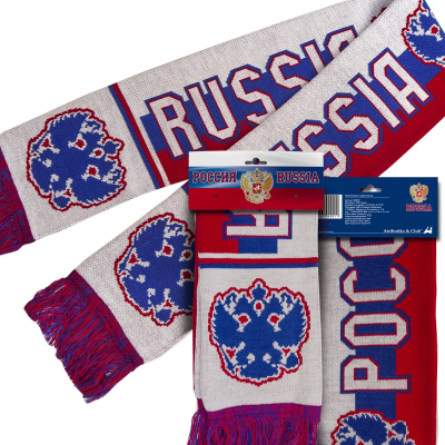 Шарф РОССИЯ трикотажный бело-синий 06203