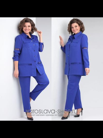 Женский брючный комплект-двойка, в синем оттенке