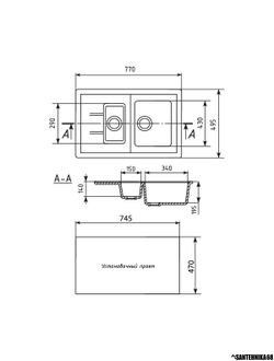 Мойка из искусственного мрамора MIXLINE ML-GM22 двухчашевая с крылом 495*770*195мм
