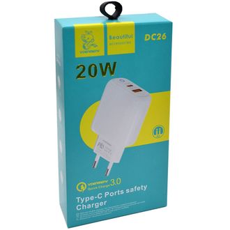 СЗУ DENMEN DC26   USB(1), USB-C(1), 3A, 20W, QC3.0/PD