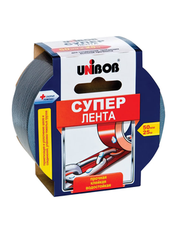 Клейкая лента армированная, 50 мм х 25 м, UNIBOB "Супер", универсальная, основа-полиэстер, подвес, 44265