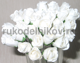 бумажные цветы "Роза закрытый бутон", цвет-белый, 12 мм, 12 шт/уп