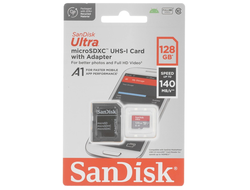 Карта памяти SanDisk 128GB Ultra microSDXC UHS-I Memory Card with Adapter - 140MB/s (SDSQUAB-128G-GN6MA)